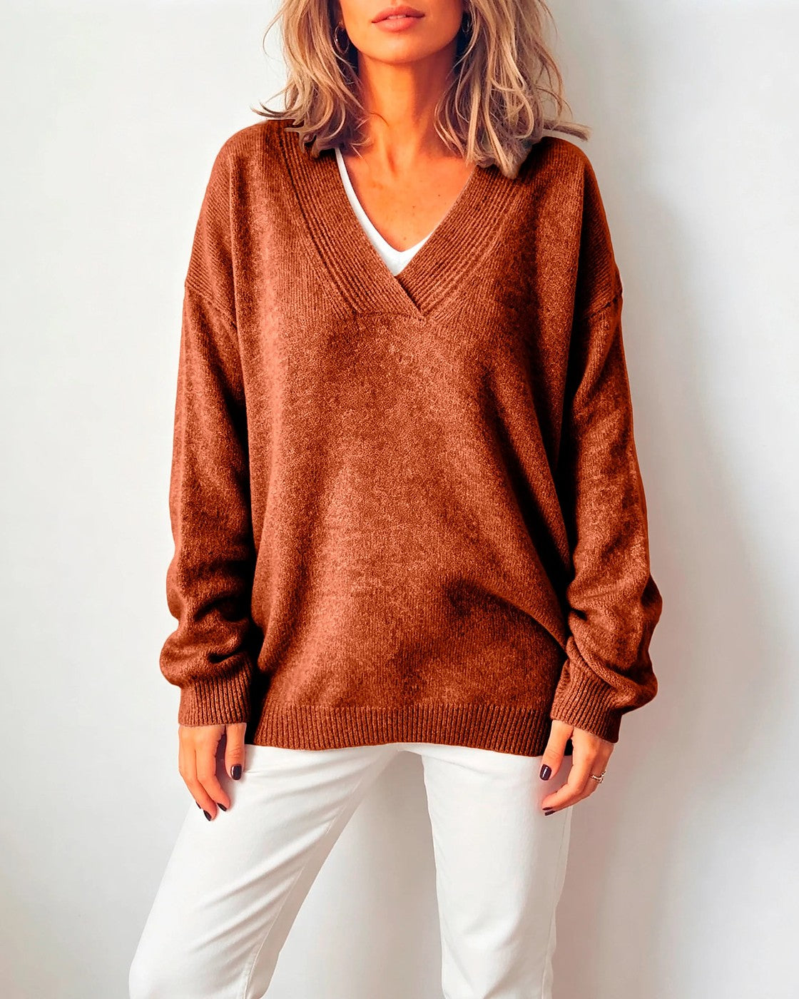 Women's Soft Oversized V Neck Knit Jumper