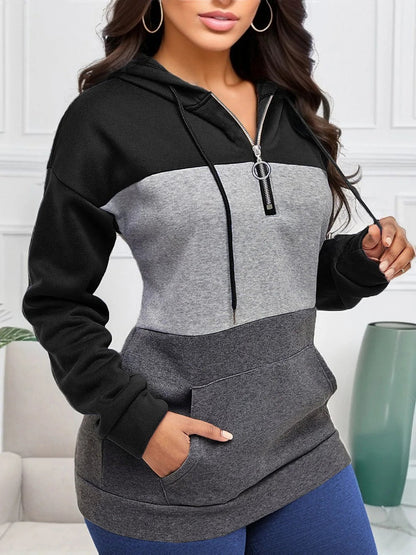 Women's Winter Colour Block Hooded Sweatshirt