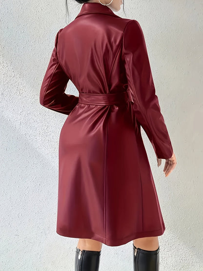 Ladies Faux Leather Wrap Coat with Belt