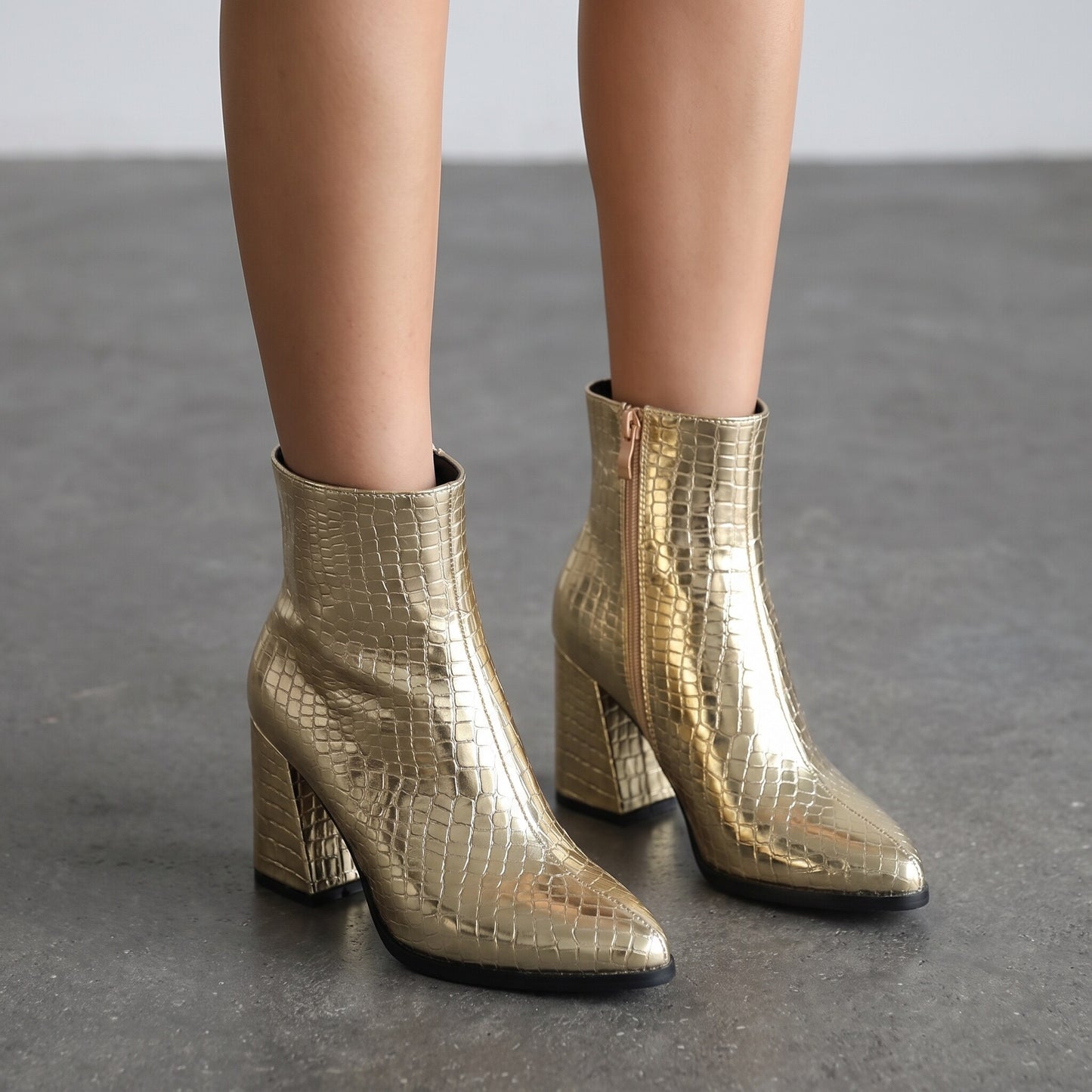 Women's Croc Effect Heeled Boots