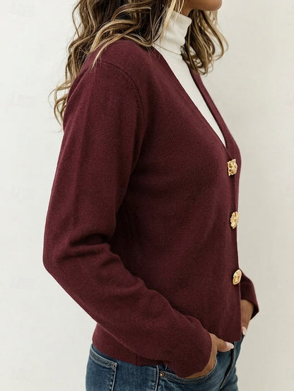 Women's Wine Button Up Knit Cardigan