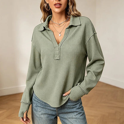 Women's Relaxed Waffle Collared Top