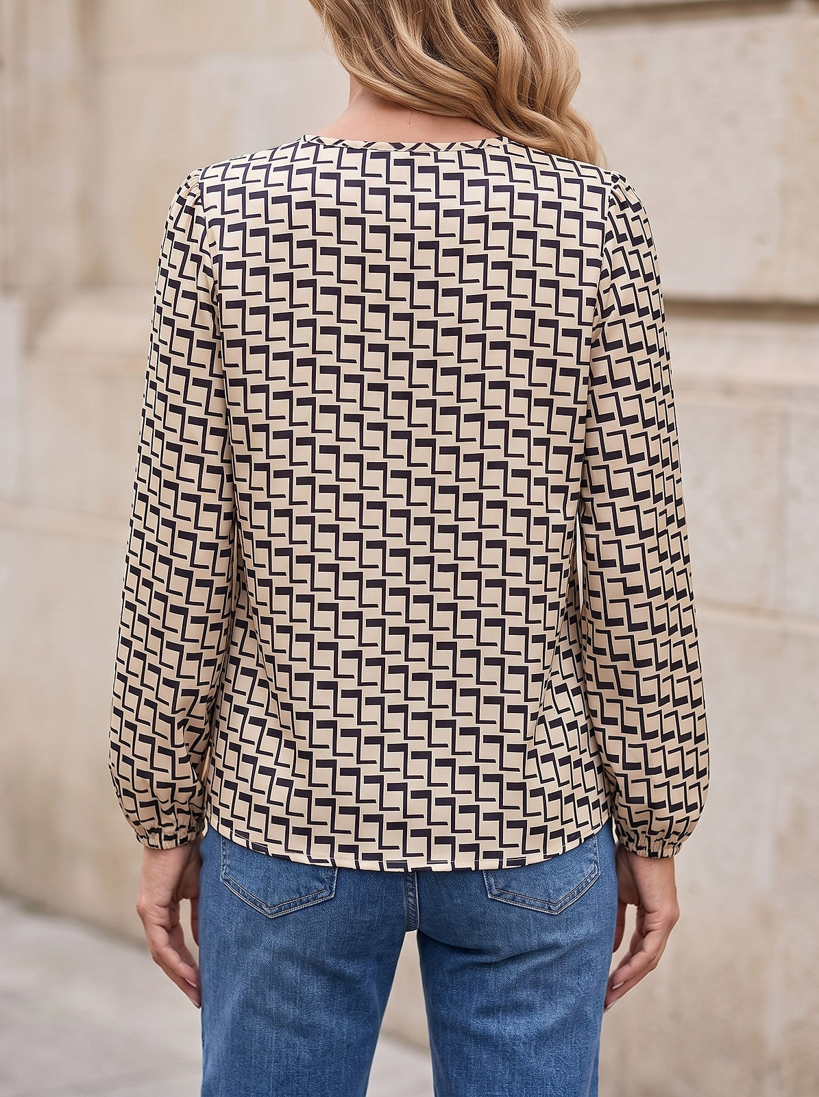 Women's Round Neck Ruffle Print Blouse