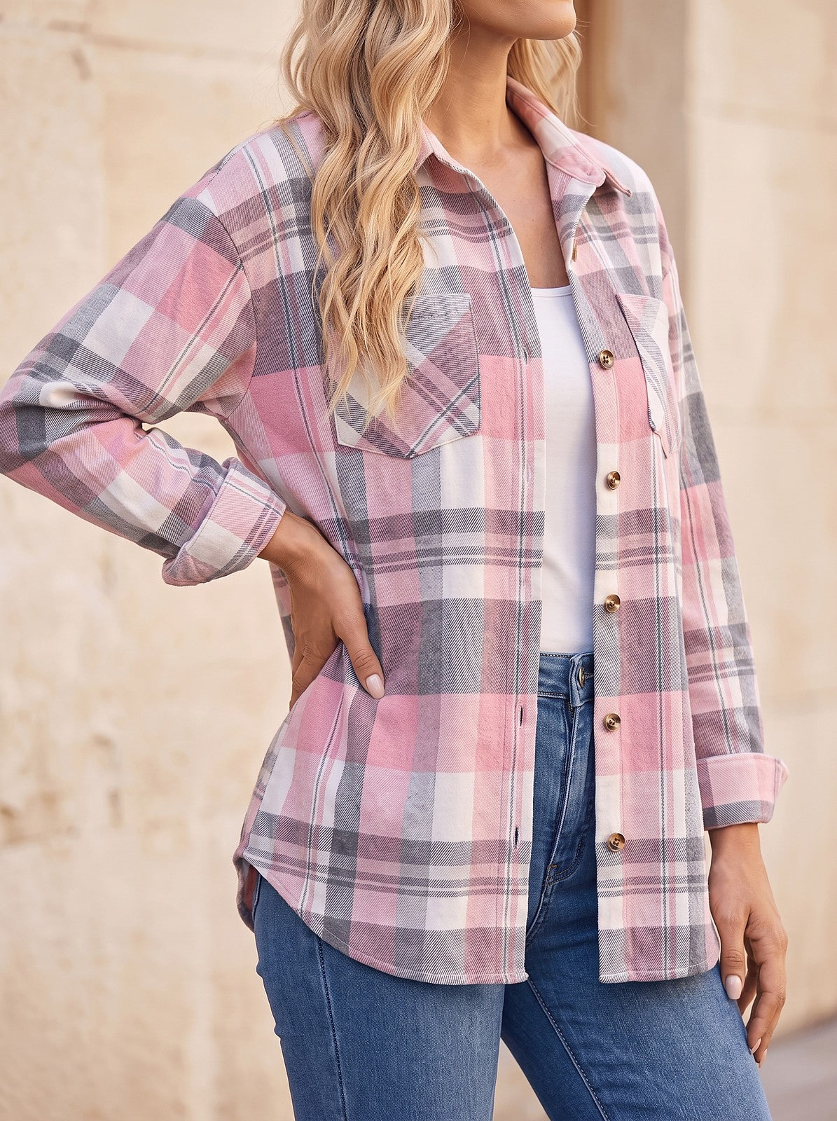 Women's Loose Check Flannel Blouse