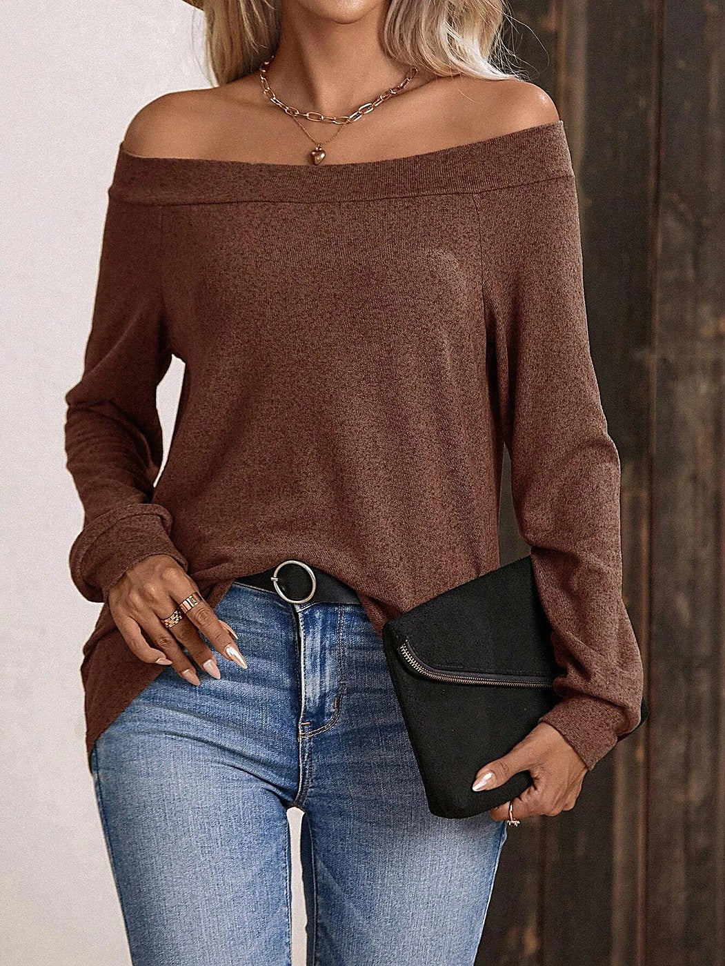 Women's Off Shoulder Ribbed Jersey Top