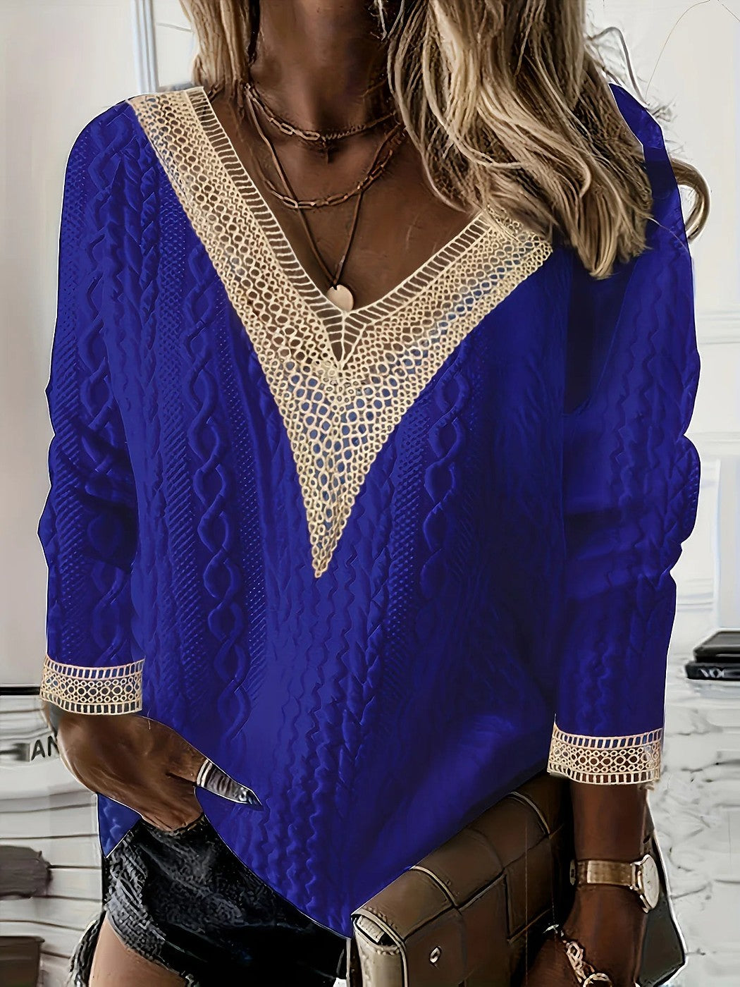 Women's Lace Trim Cable Knit Jumper
