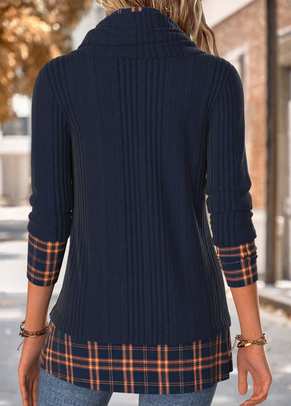 Ladies Funnel Neck Check Hem Tunic