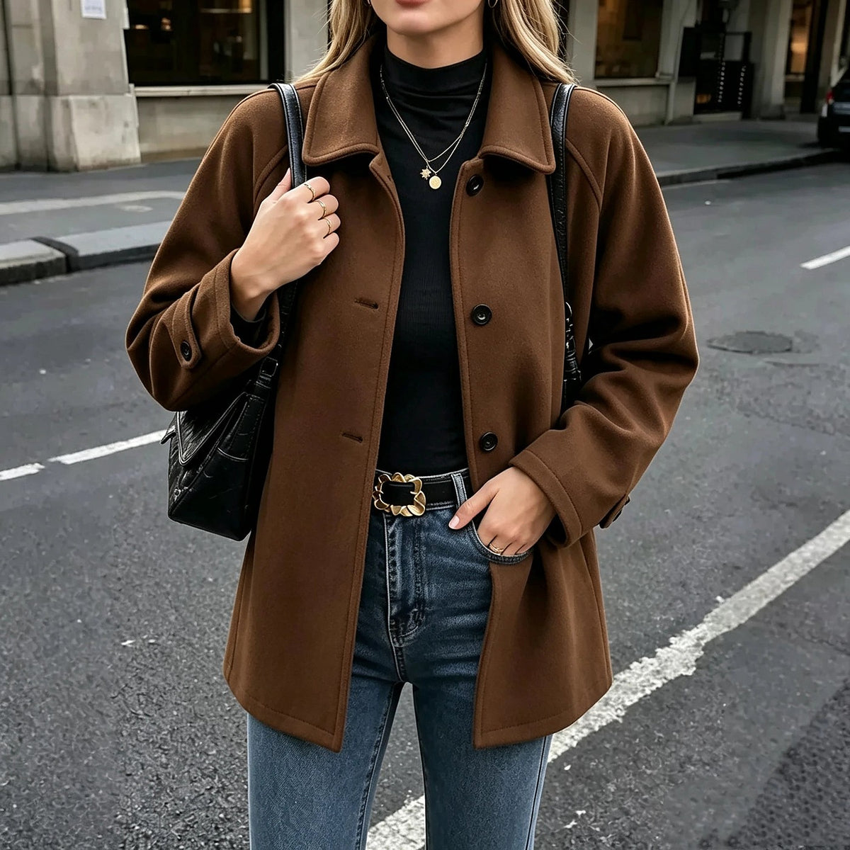 Women's Soft Brushed Button Through Coat