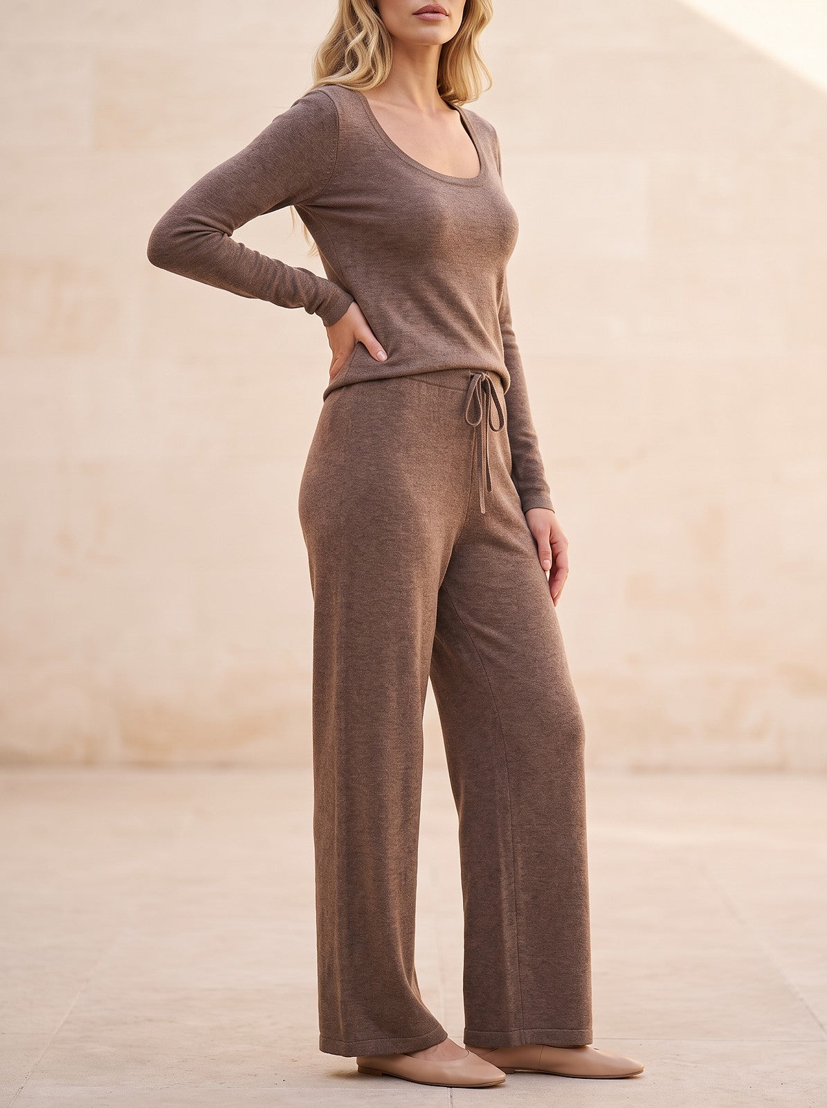 Women's Knitted Lounge Set Wide Leg Trousers