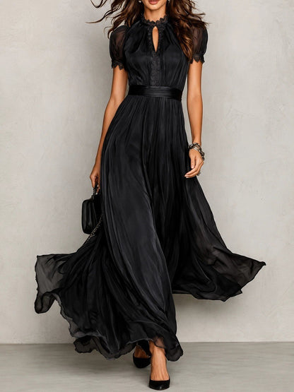 Women's Vintage Neckline Keyhole Evening Maxi Dress
