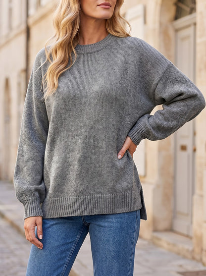 Women's Relaxed Split Hem Crew Neck Jumper