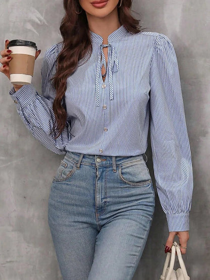 Women's Striped Tie Neck Blouse