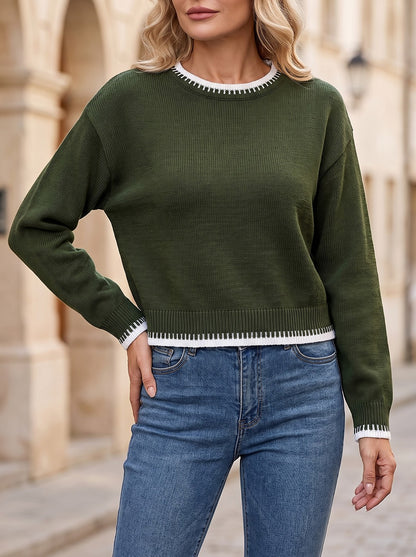 Women's Contrast Edge Trim Crew Neck Jumper
