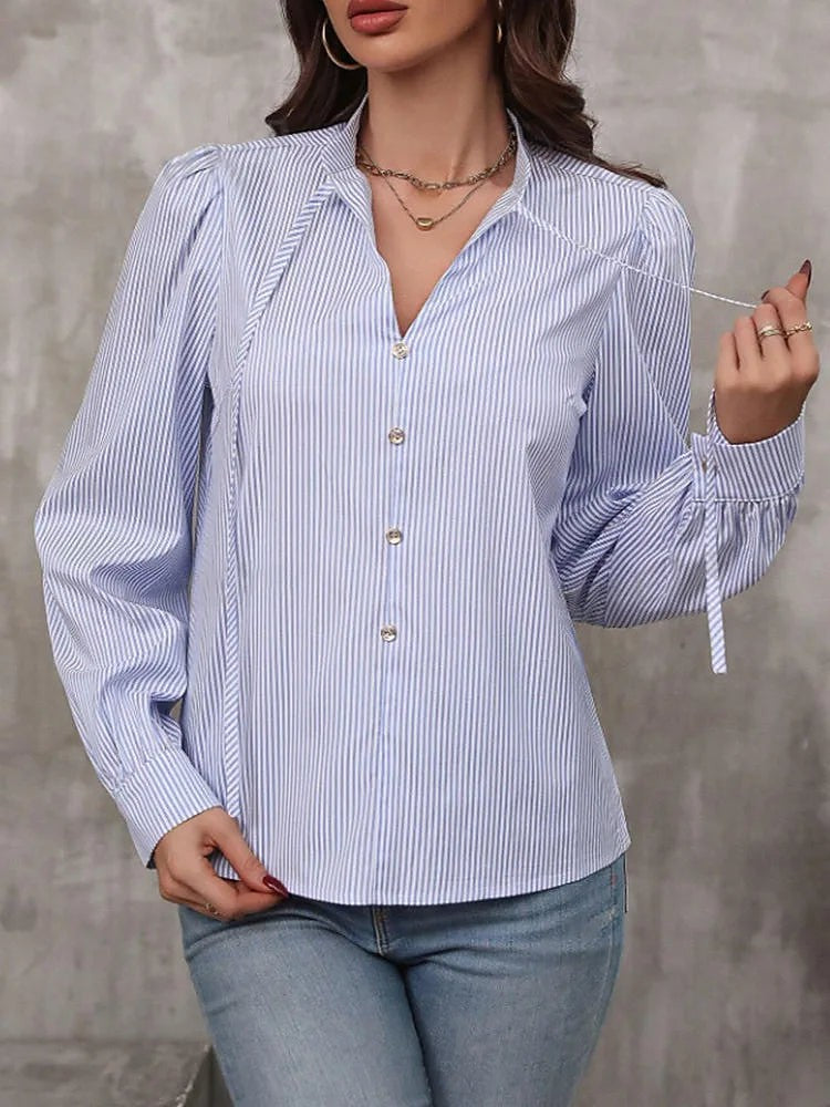 Women's Striped Tie Neck Blouse