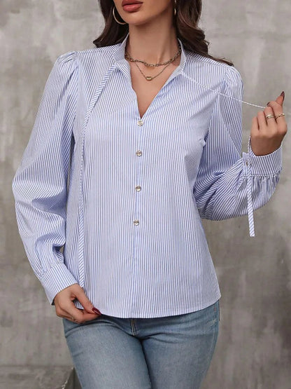 Women's Striped Tie Neck Blouse
