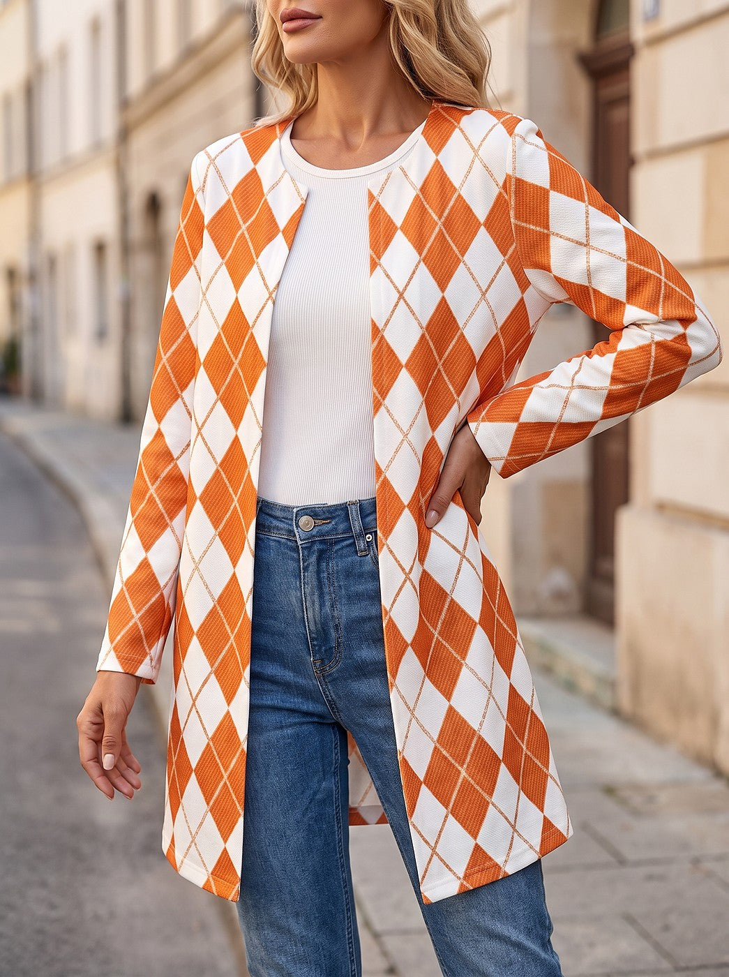 Women's Argyle Print Edge to Edge Jacket