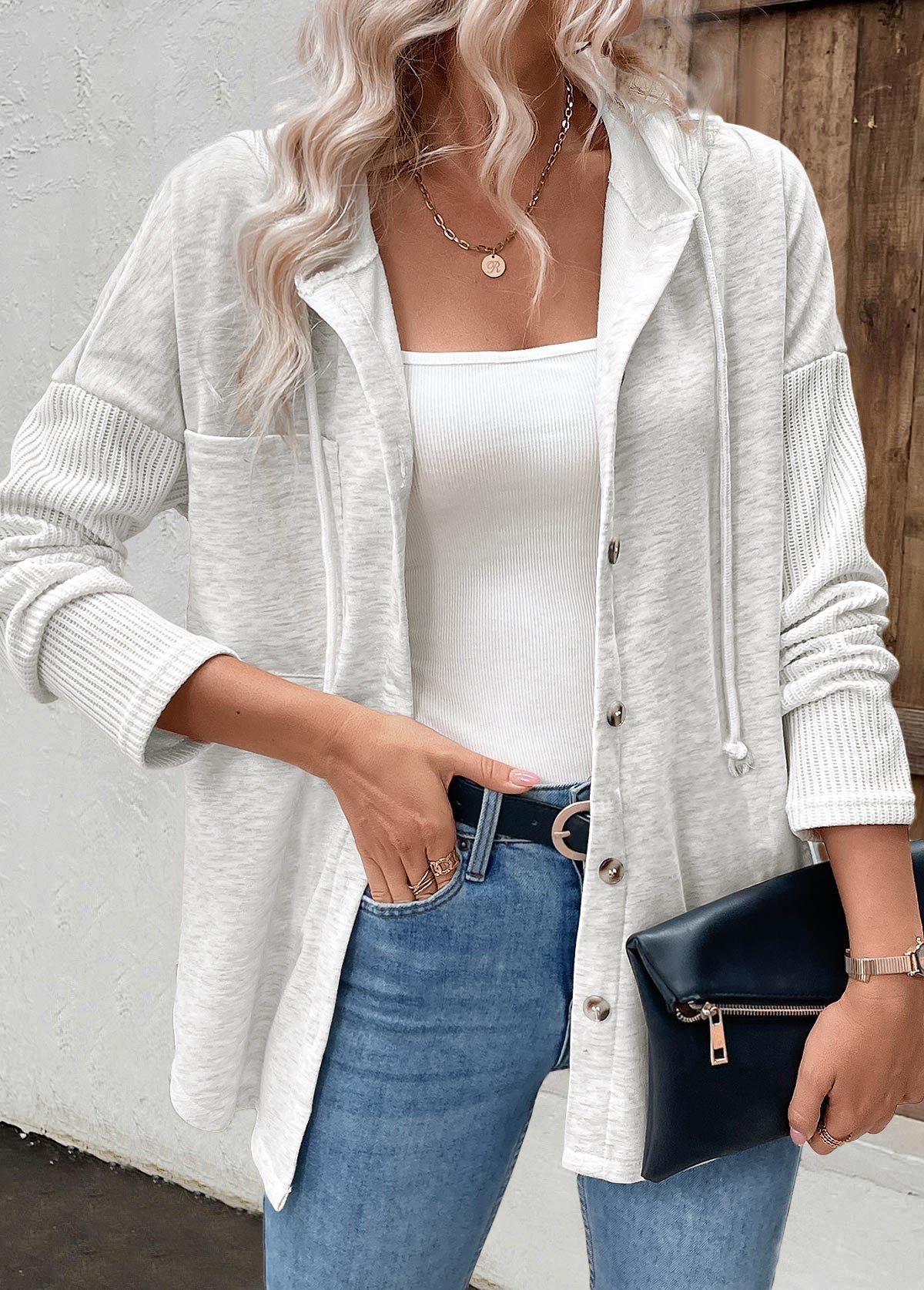 Ladies Winter Textured Patchwork Hoodie