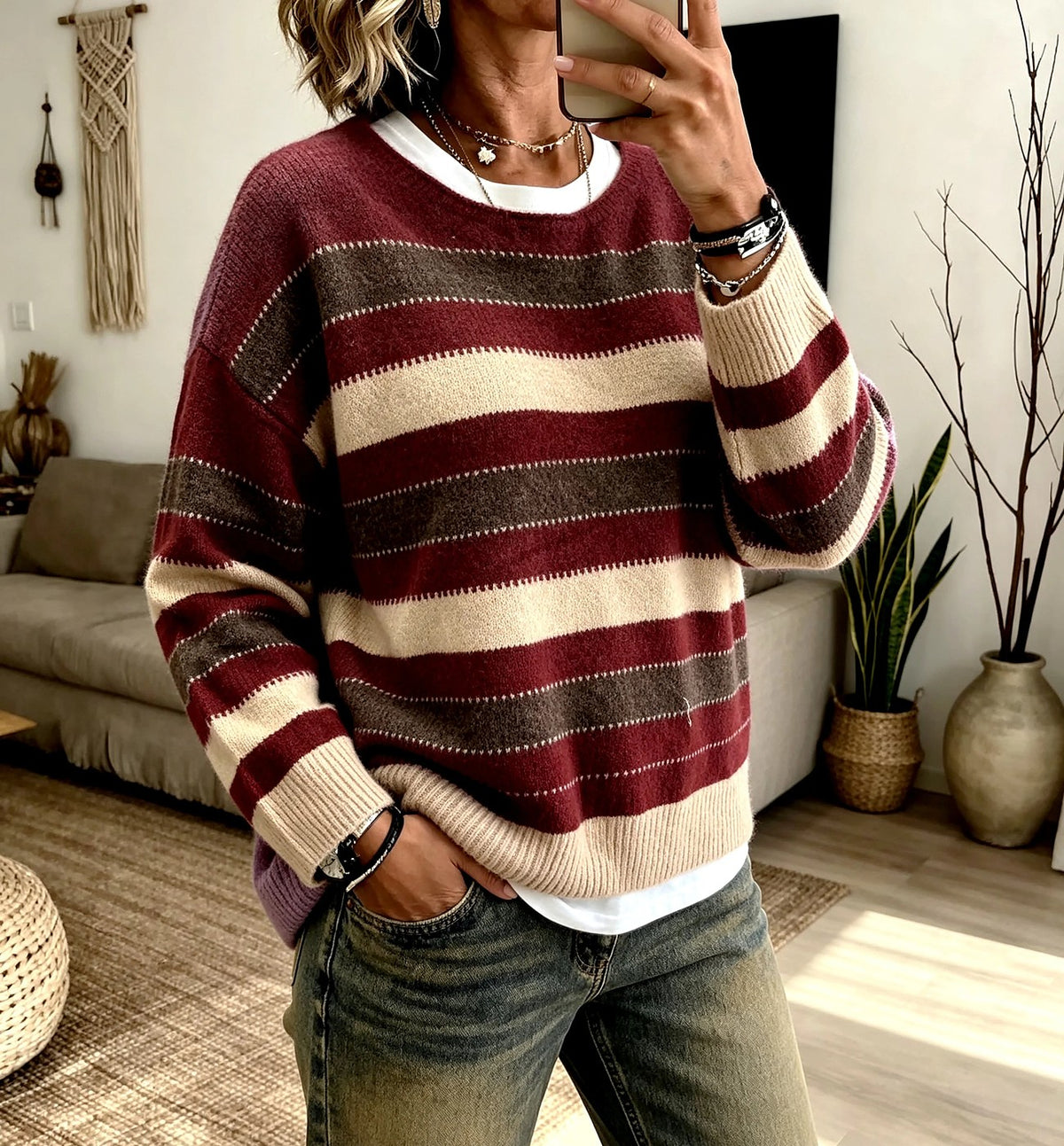 Women's Soft Striped Drop Shoulder Jumper