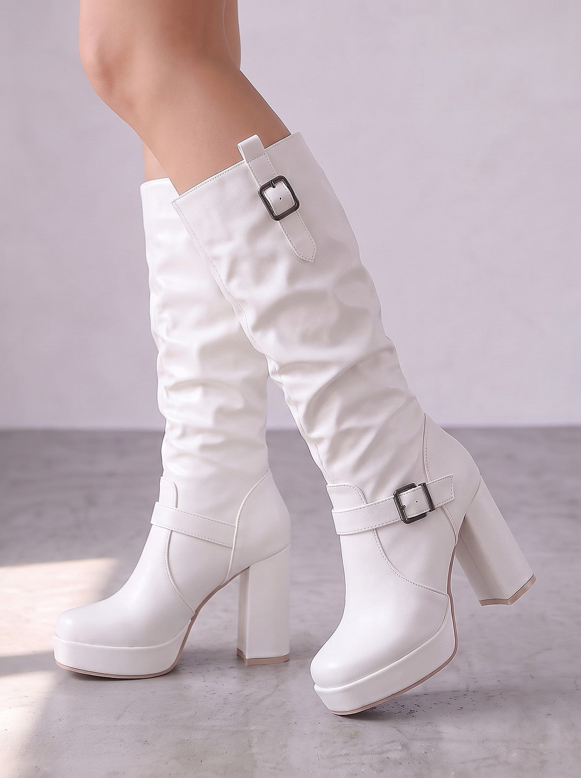 Women's Slouch Buckle Platform Mid Calf Boots