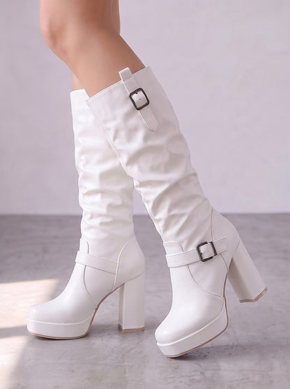 Women's Slouch Buckle Platform Mid Calf Boots