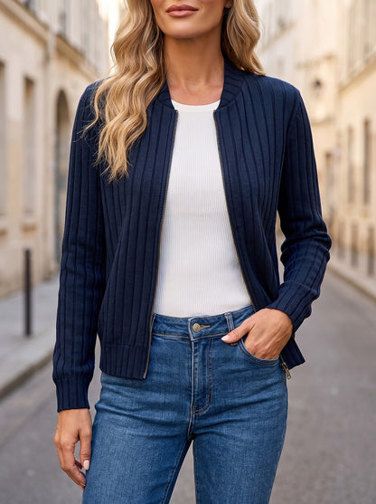 Women's Chunky Rib Funnel Neck Zip Jacket