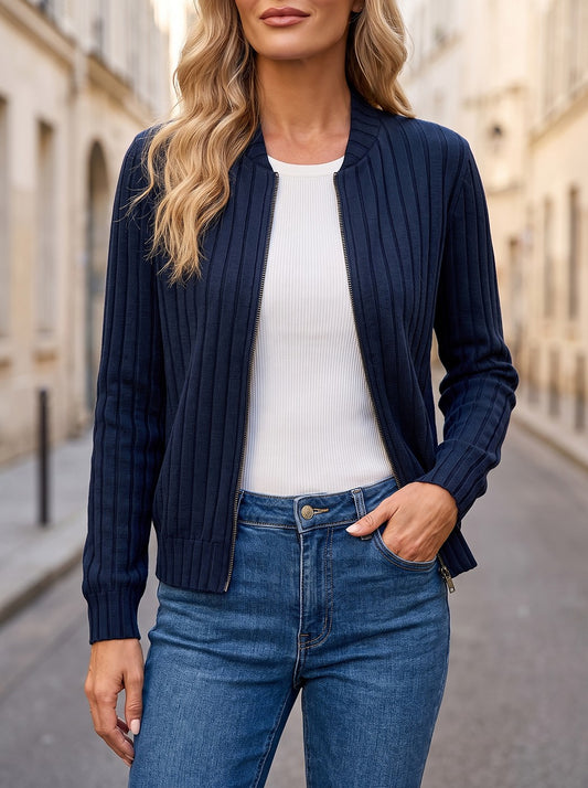 Women's Chunky Rib Funnel Neck Zip Jacket