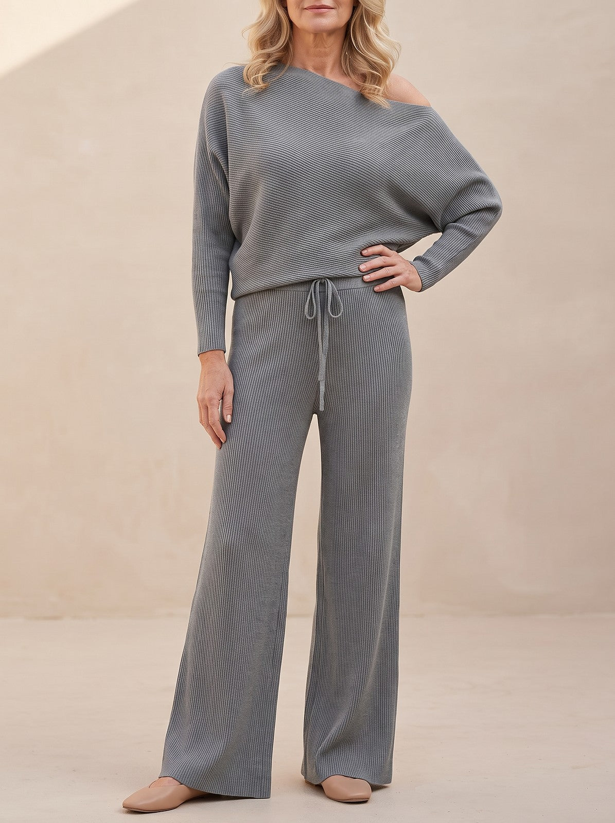 Women's Off Shoulder Ribbed Knit Co-ord