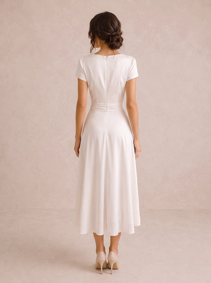 Women's Draped Cowl Neck Satin Midi Dress