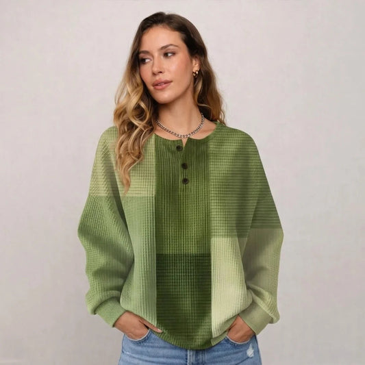 Women's Waffle Knit Button Neck Jumper