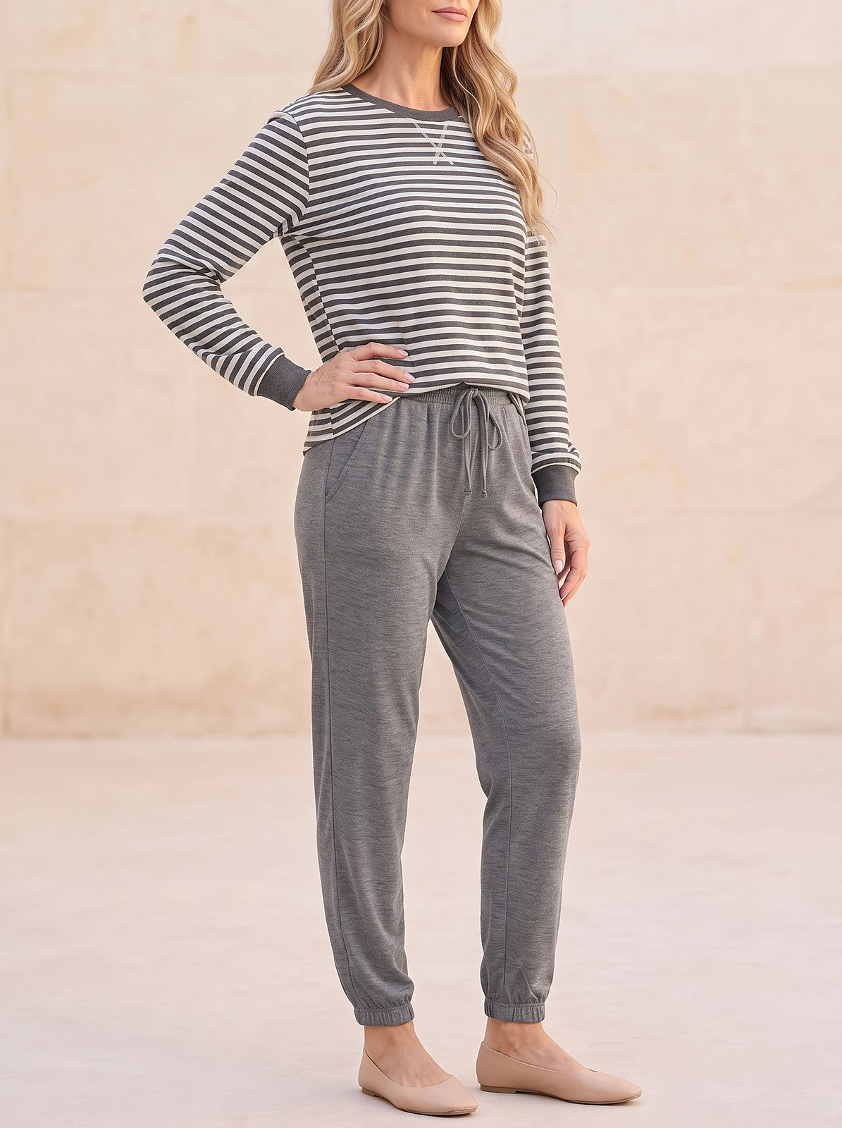 Women's Striped Top and Joggers Set