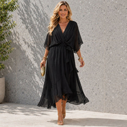 Women's V Neck Layered Wedding Guest Dress