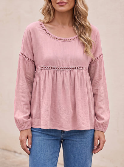 Women's Loose Hollow Lace Long Sleeve Top