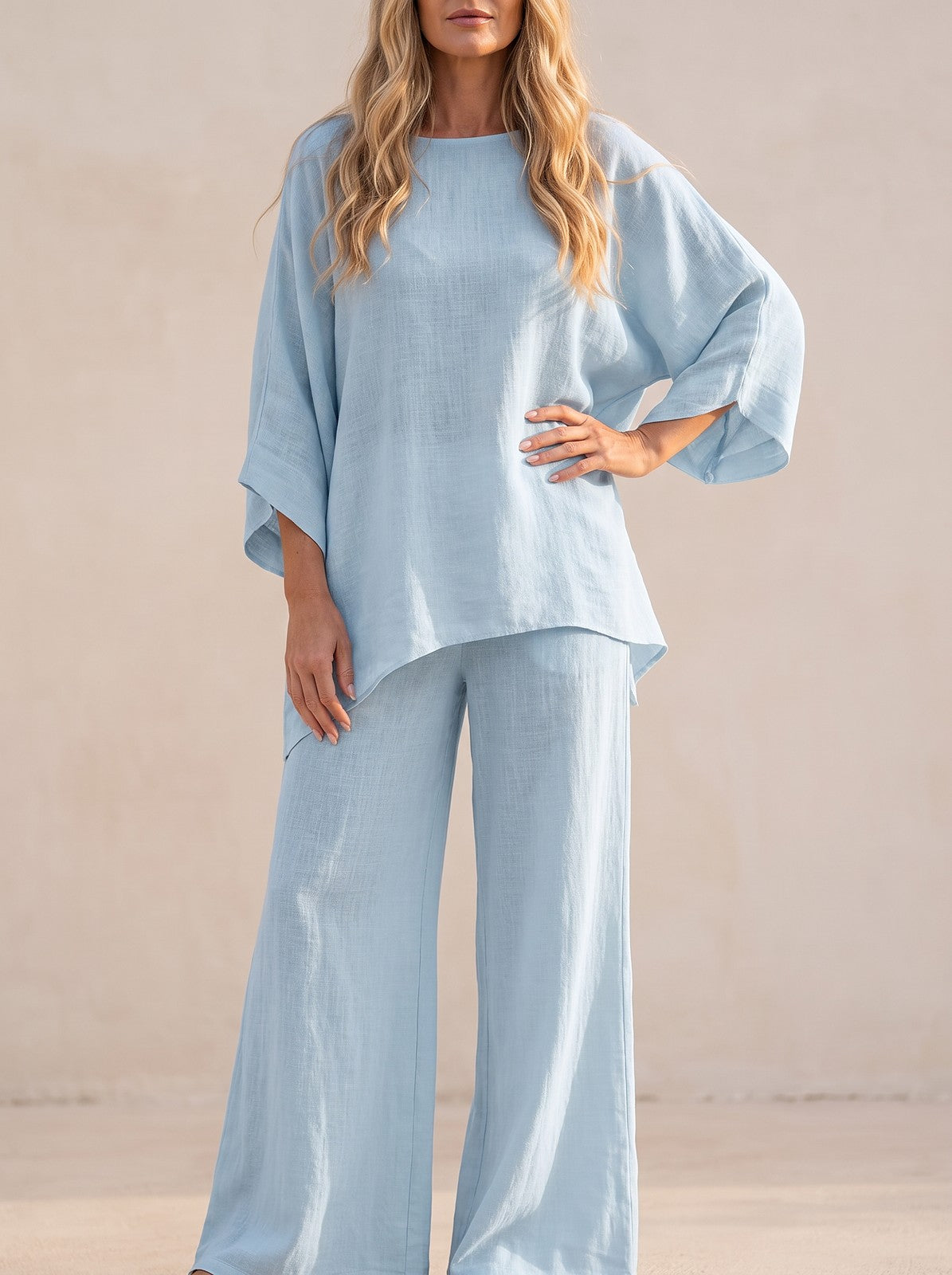 Women's Slub Weave Batwing Wide Leg Co-ord
