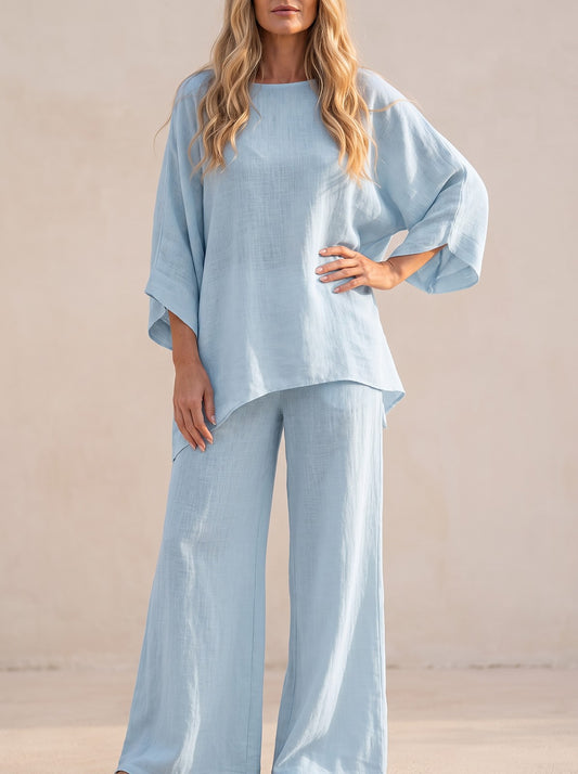 Women's Slub Weave Batwing Wide Leg Co-ord