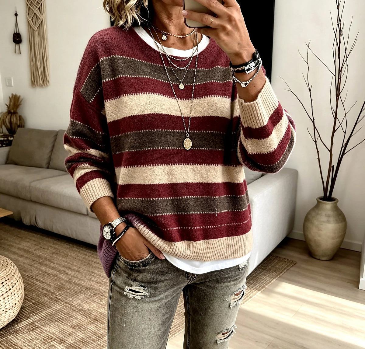 Women's Soft Striped Drop Shoulder Jumper