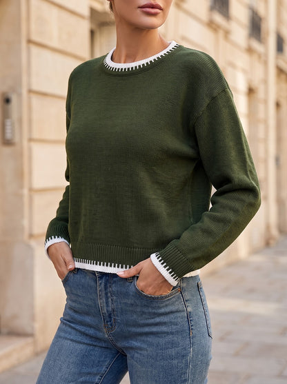 Women's Contrast Edge Trim Crew Neck Jumper