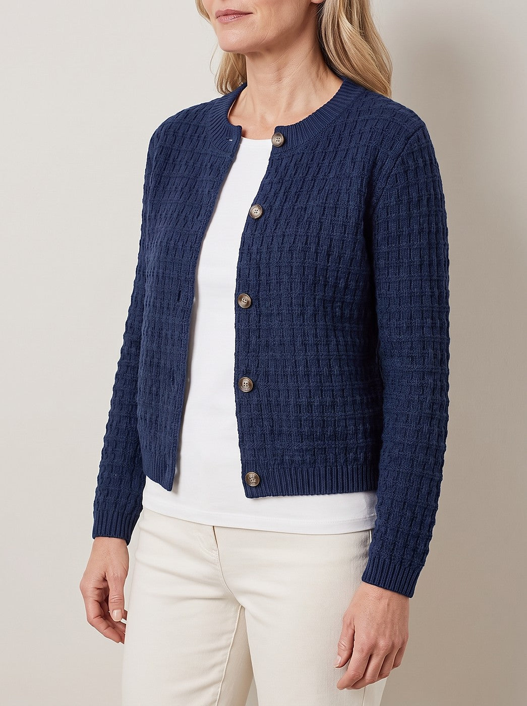 Women's Waffle Knit Button Through Cardigan