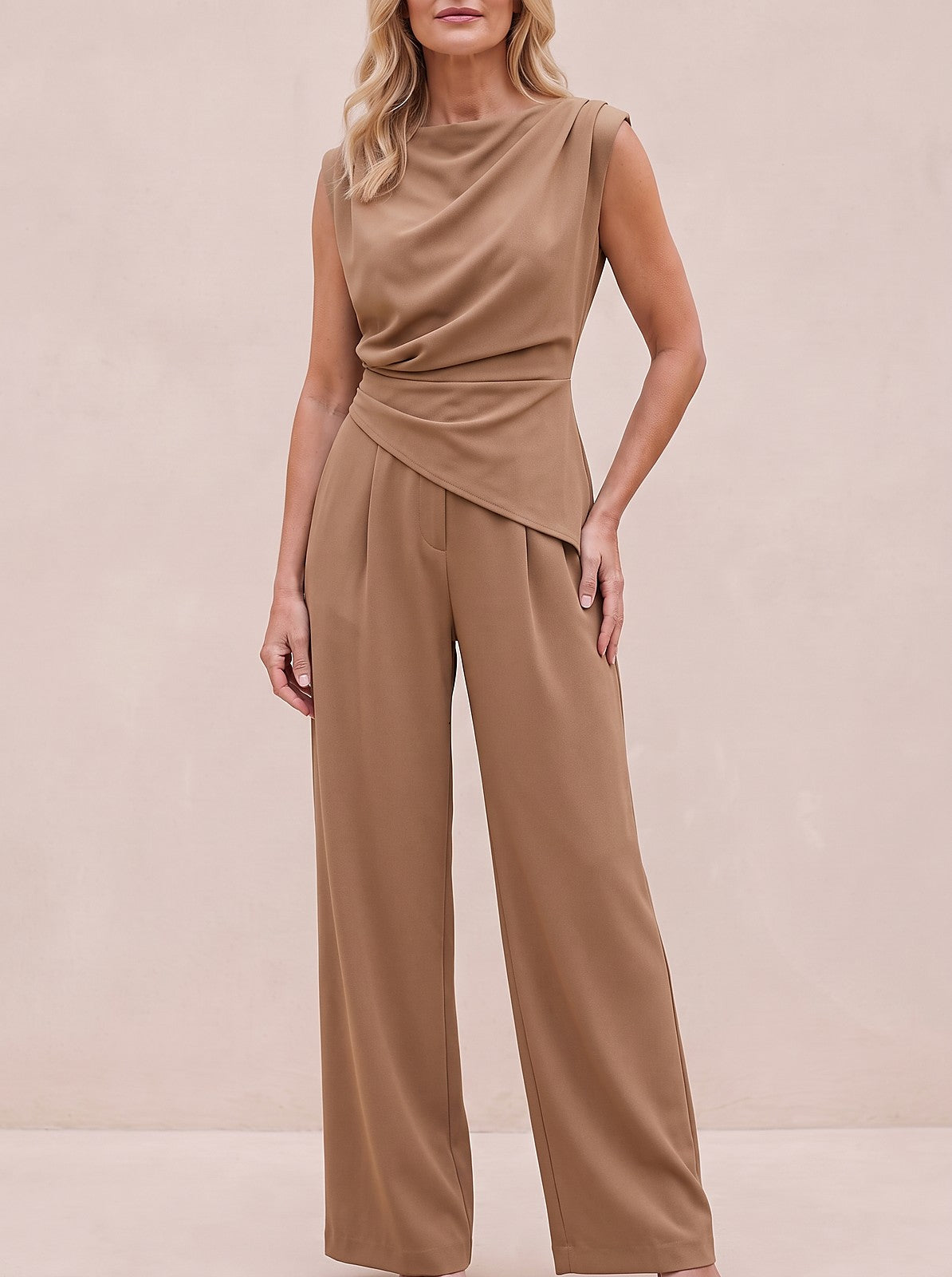 Women's Sleeveless Cowl Top and Trouser Set