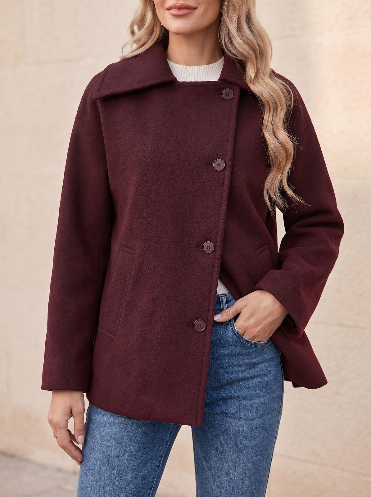 Women's Asymmetric Button Front Short Coat