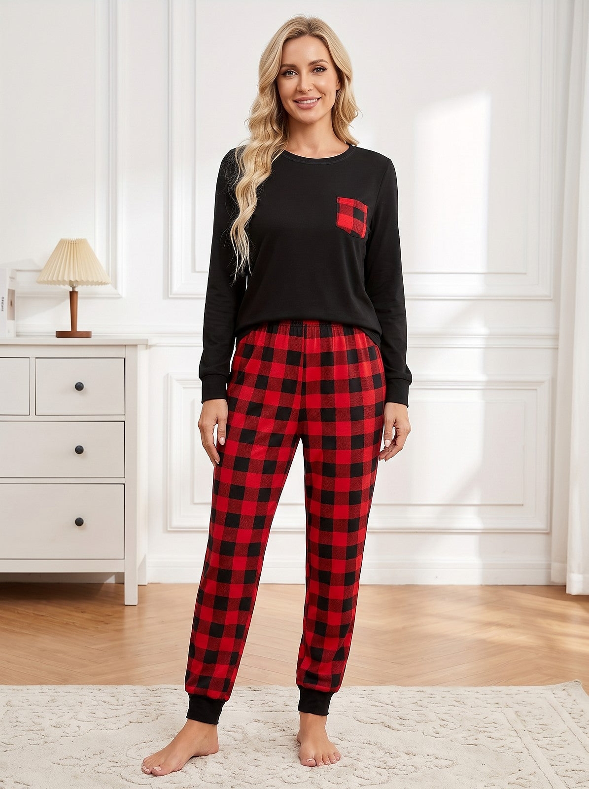 Women's Check Jogger Pyjama Set Long Sleeve