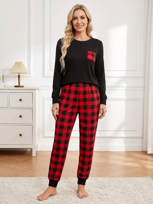 Women's Check Jogger Pyjama Set Long Sleeve