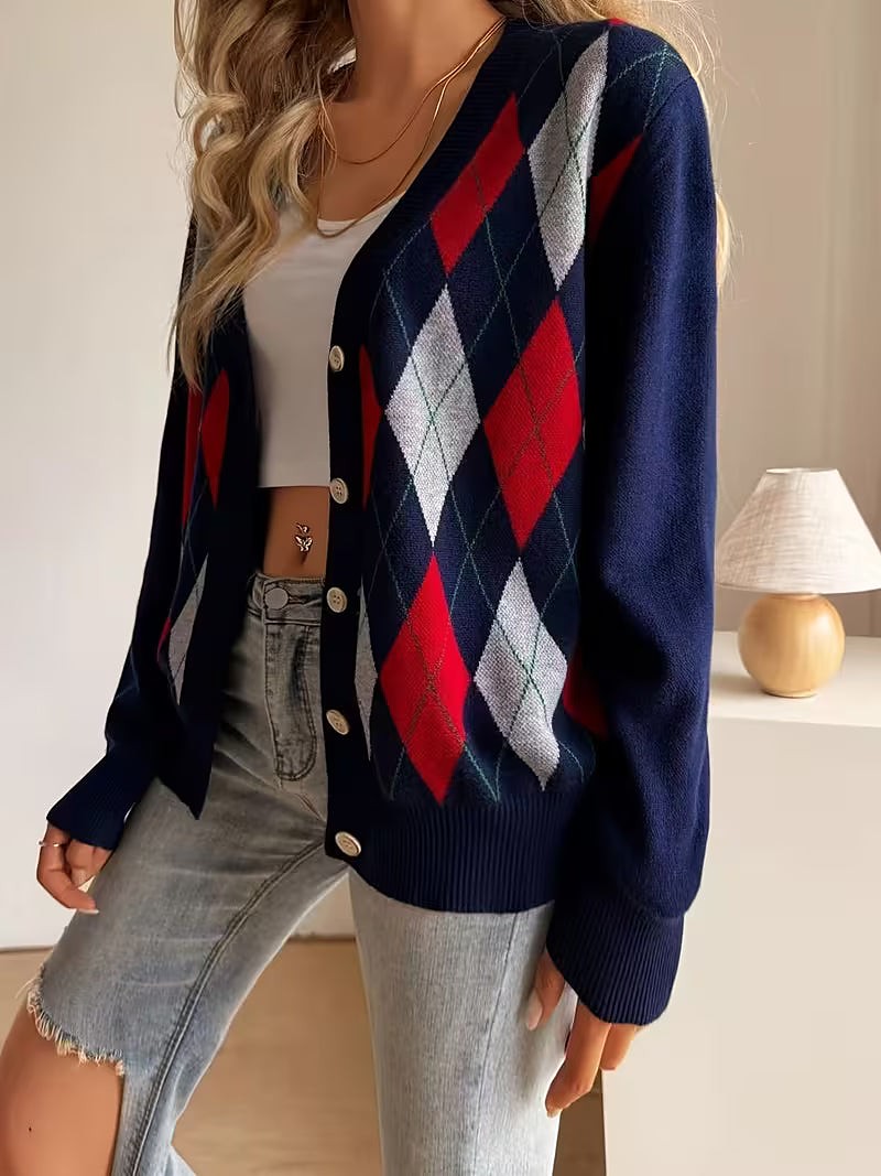 Women's Diamond Pattern Knit Cardigan