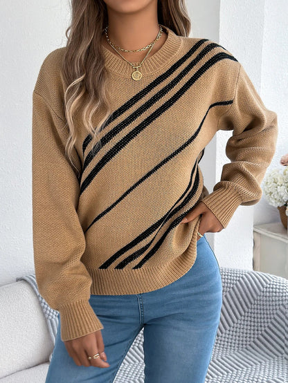 Women's Diagonal Stripe Puff Sleeve Jumper