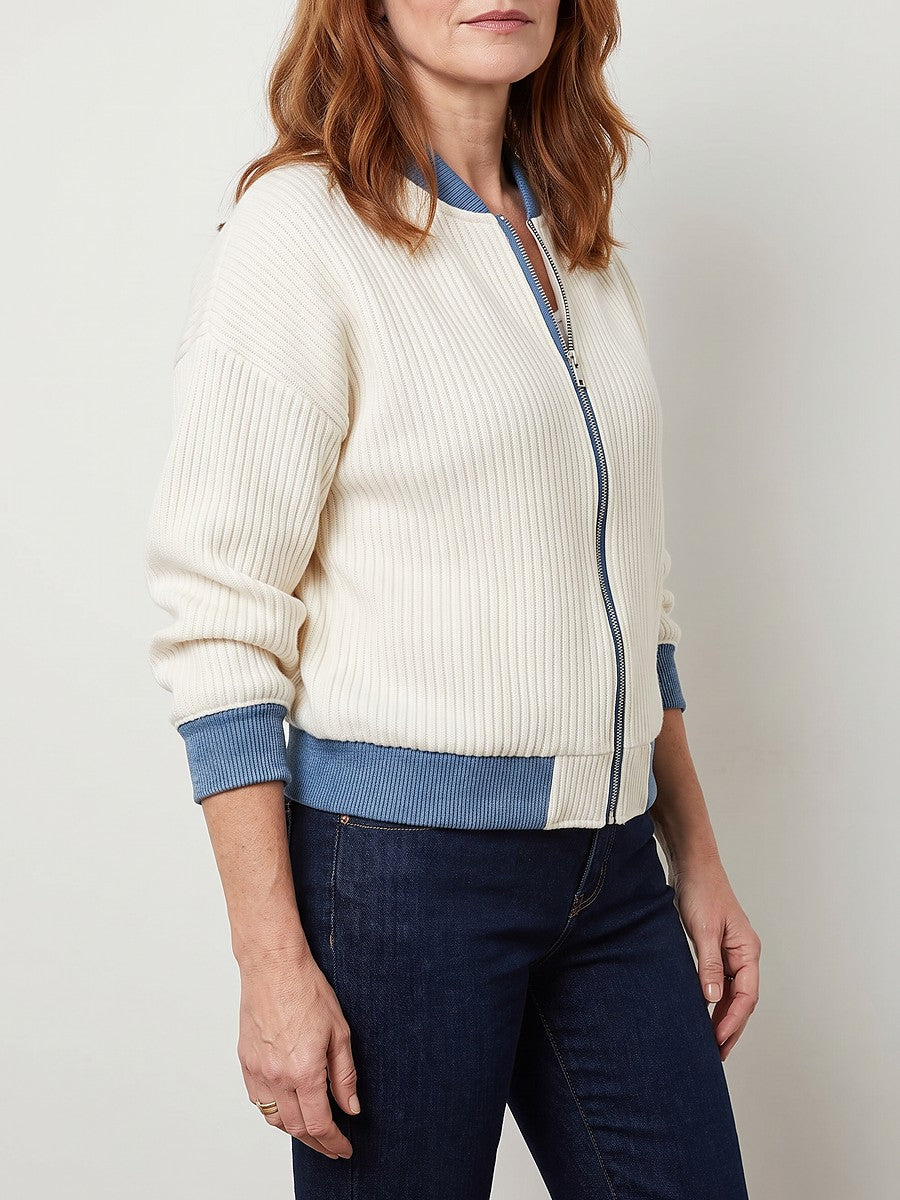 Ladies Ribbed Knit Zip Bomber Jacket