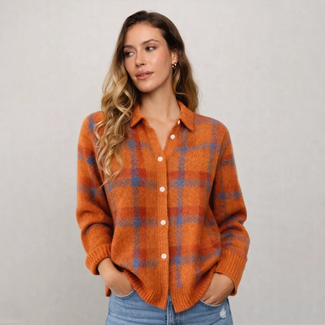 Women's Checked Knitted Shirt Cardigan