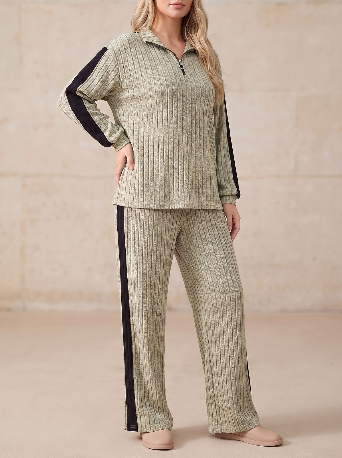 Women's Ribbed Half Zip Co-ord Set