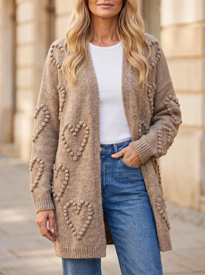 Women's Bobble Heart Open Front Coatigan