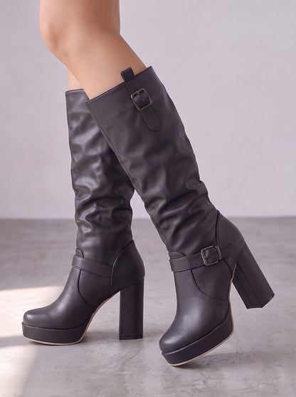 Women's Slouch Buckle Platform Mid Calf Boots