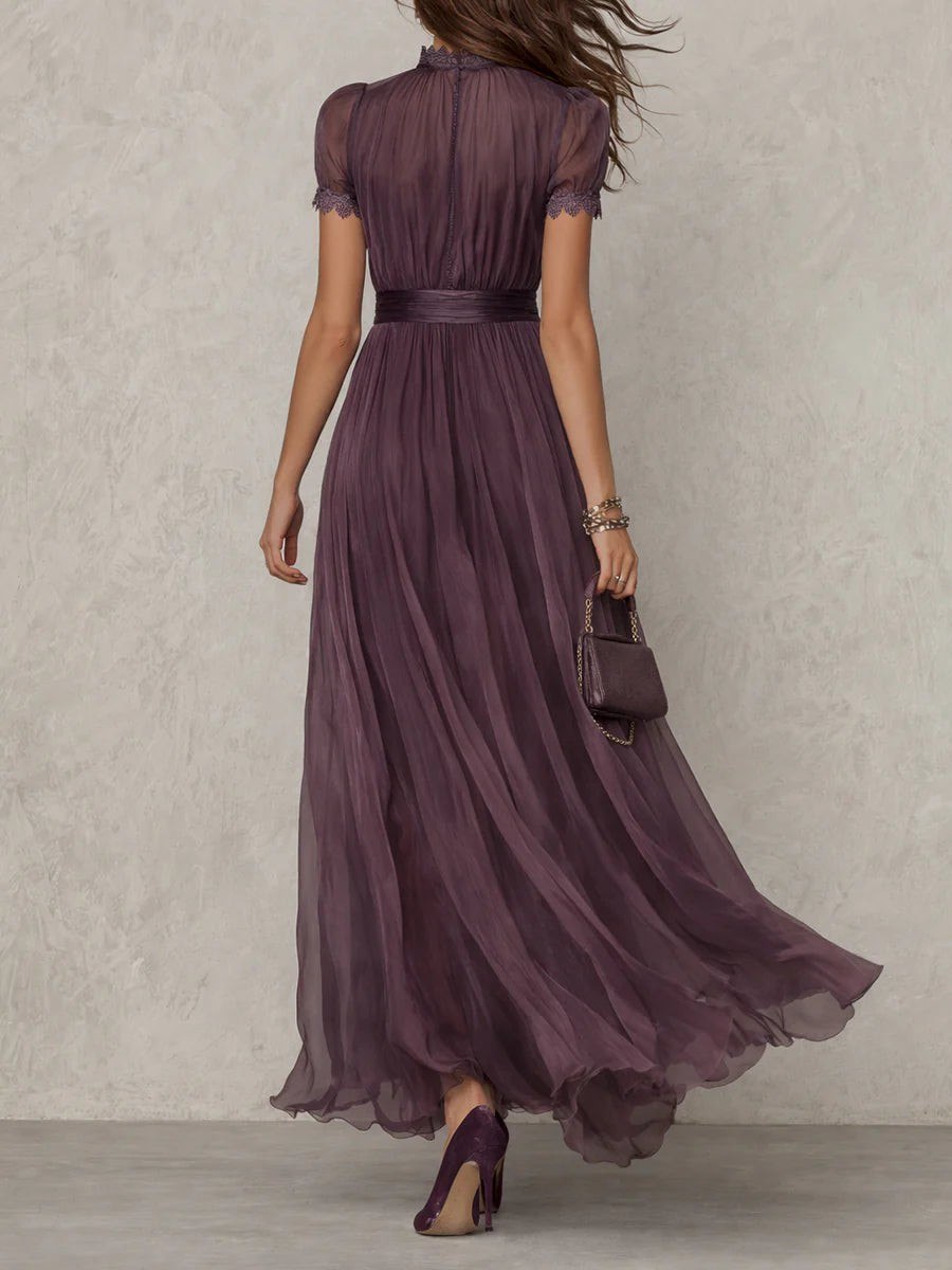 Women's Vintage Neckline Keyhole Evening Maxi Dress