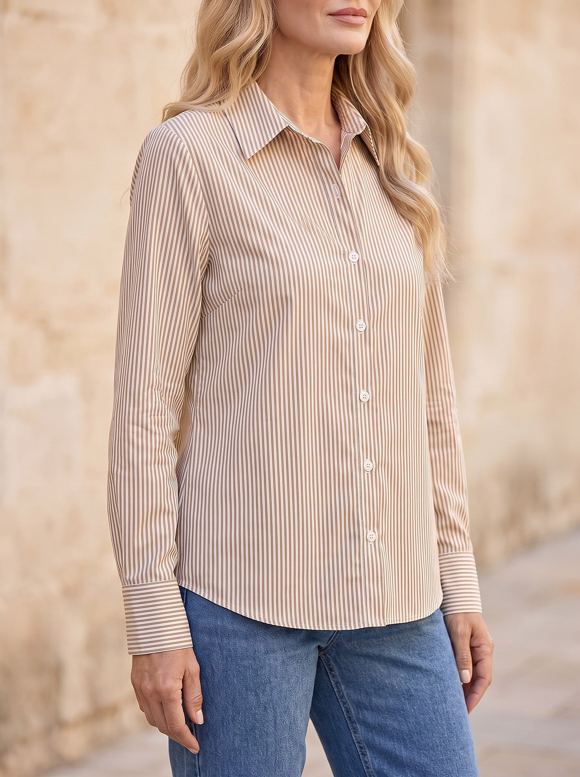 Women's Striped Collar Button Down Shirt
